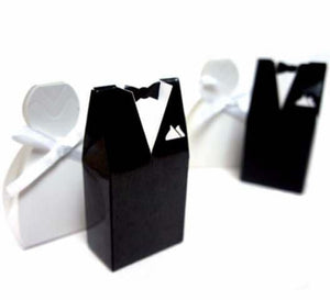 50 Pack of 25 Bride Gown and 25 Groom Tux Wedding Bridal Bomboniere Favor Candy Choc Almond Box - NW