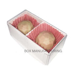 50 Pack of White Card Chocolate Sweet Soap Product Reatail Gift Box - 2 Bay Compartments - Clear Slide On Lid - 8x4x3cm