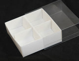 50 Pack of White Card Chocolate Sweet Soap Product Reatail Gift Box - 4 Bay Compartments - Clear Slide On Lid - 8x8x3cm