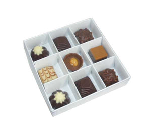 50 Pack of White Card Chocolate Sweet Soap Product Reatail Gift Box - 9 bay 4x4x3cm Compartments  - Clear Slide On Lid - 12x12x3cm