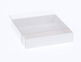 50 Pack of 10cm Square Invitation Coaster Favor Function product Presentation Cookie Biscuit Patisserie Gift Box - 2cm deep - White Card with Clear Slide On PVC Lid