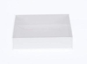 50 Pack of White Card Box - Clear Slide On Lid - 17 x 25 x 5cm -  Large Beauty Product Gift Giving Hamper Tray Merch Fashion Cake Sweets Xmas