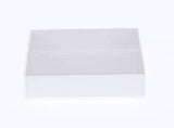 50 Pack of White Card Box - Clear Slide On Lid - 17 x 25 x 5cm -  Large Beauty Product Gift Giving Hamper Tray Merch Fashion Cake Sweets Xmas
