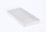 50 Pack of White Card Square Box - Clear Slide On Lid - 20 x 20 x 8cm -  Large Beauty Product Gift Giving Hamper Tray Merch Fashion Cake Sweets Xmas