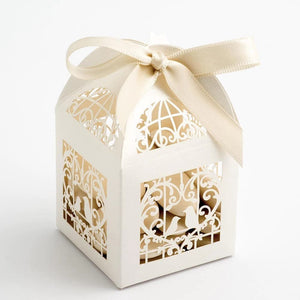 Ivory Dove Bird Heart Wedding Engagement Bomboniere Favor Lolly Gift Card Box - 10 Pack