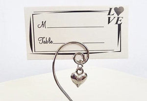 50 Pack of Silver Wedding Kissing Bell Name Card Stand Holder with Heart in Ring Bomboniere Favour Gift