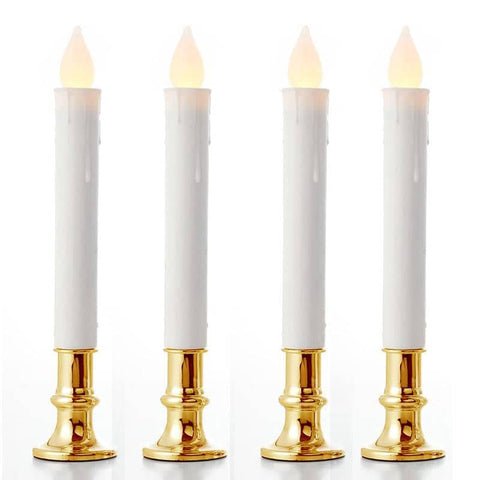 50 Pack Taper Stick White Battery Candle - Natural Flame Light Colour No Flicker - Gold Stand Base