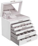 SONGMICS Jewellery White Box with 6 Layers and 5 Drawers