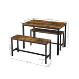 VASAGLE Industrial Rustic Brown Dining Table with 2 Benches