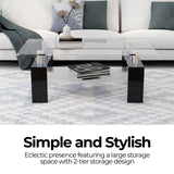 Eppin 2-Tier Black Glass Coffee Table