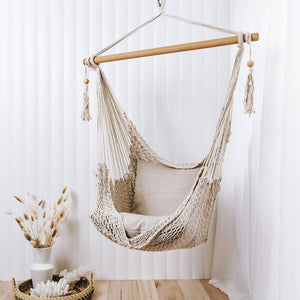 Macrame Hanging Hammock Chair - Havana Cream