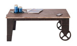 Industrial Style Wood Coffee Table on Wheels