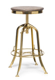 Industrial Height Adjustable Swivel Bar Stool with Oak Wood Top - Gold Finish