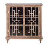 Iron Glass Buffet Sideboard Cabinet with 3 Level Storage in Brass Finish