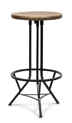 Industrial Wooden Iron Swivel Bar Stool - Black Rustic