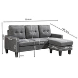 Oslo Sofa Couch Lounge Suite Reversible Corner 3 Seater Set  - Dark Grey Linen