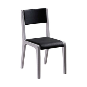 2x Wooden Frame Black Leatherette Medium High Backrest Dining Chairs