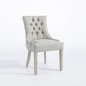 Coaster 2X Dining Chair Light Grey Linen White Wash Legs