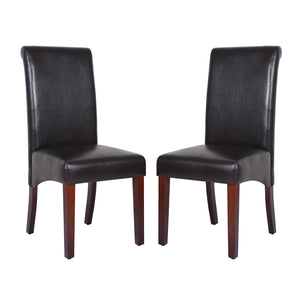 2x Wooden Frame Brown Leatherette Dining Chairs with Solid Pine Legs