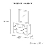 Dresser with 7 Storage Drawers in Solid Acacia & Veneer With Mirror in Could White Ash Colour