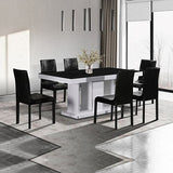 7 Pieces Dining Suite Dining Table & 6X  Black Chairs in Rectangular Shape High Glossy MDF Wooden Base Combination of Black & White Colour