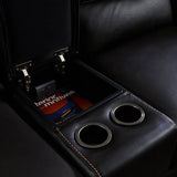 Round Corner Genuine Leather Dark Brown Electric Recliner with 2x Cup Holders Lounge Set for Living Room