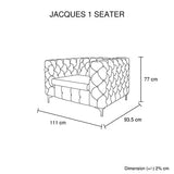 Single Seater Black Sofa Classic Armchair Button Tufted in Velvet Fabric with Metal Legs