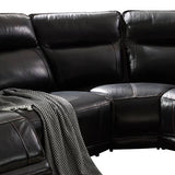 6 Seater Corner Sofa with Genuine Leather Black Armless Recliners Straight Console Lounge Set for Living Room