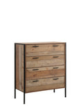 Tallboy 4 Storage Drawers Natural Wood Like Particle board Construction in Oak Colour