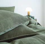 100% Cotton checkered waffle quilt cover set super king size -Khaki green