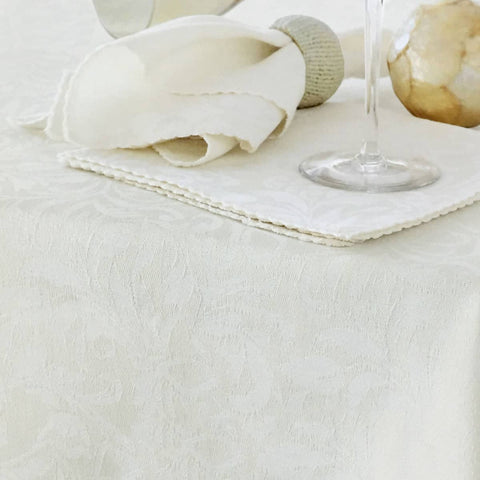 Damask Embossed Tablecloth 180 cm Round Bright White (aka Gardenia or Marshmallow)
