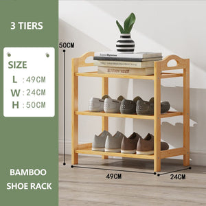 Multi-layers Bamboo Shoe Rack Storage Organizer Wooden Flower Stand Shelf(3 Layers)