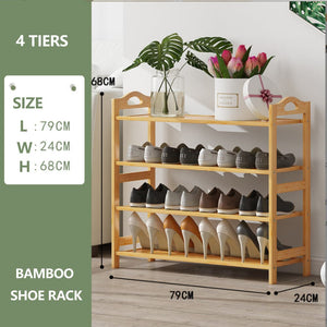 Multi-layers Bamboo Shoe Rack Storage Organizer Wooden Flower Stand Shelf(4 Layers)