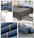 Blue Plaid Pattern Aloe Cotton Flat Sheet Quilt Cover Pillowcases 4pcs Bedding Set Duvet Doona Quilt Cover Set