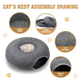 Dark Grey Cat Tunnel Bed Felt Pet Puppy Nest Cave House Toy Washable Detachable
