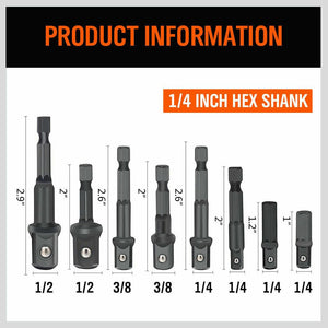 8Pc Drill Socket Adapter Set Impact Nut Driver Hex Extension Bits 1/4