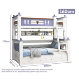 MASON TAYLOR Bunk Bed Solid Rubber Timber Safety Rails Big Storage - White&Blue - 160cm