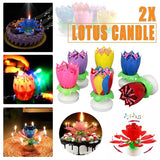 2x Blossom Lotus Birthday Cake Candle Flower Rotating Musical Party Double Deck