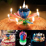 2x Blossom Lotus Birthday Cake Candle Flower Rotating Musical Party Double Deck