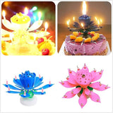 2x Blossom Lotus Birthday Cake Candle Flower Rotating Musical Party Double Deck