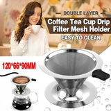 Coffee Tea Cup Drip Filter Mesh Holder Reusable Stainless Steel Pour Over Funnel