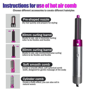 5 IN 1 Hair Dryer Brush Hot Comb Air Volumizer Curler Straightener Curling Style