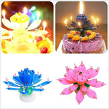 2x Blossom Lotus Birthday Cake Candle Flower Rotating Musical Party Double Deck