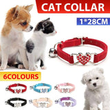 Cat Collar Suede Kitten Pet safety elastic Adjustable Bell Heart Bling Pink blue