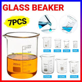 7PCS/Set Low Form Glass Beaker 5ml-250ml Borosilicate Measuring Lab Glassware