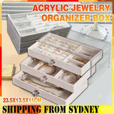 3Tier Acrylic Jewelry Organizer Box Display Drawer Case Earring Necklace Storage