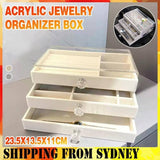 3Tier Acrylic Jewelry Organizer Box Display Drawer Case Earring Necklace Storage