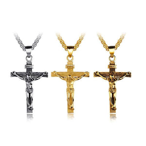 Men Stainless Steel Gold Silver Black Jesus Crucifix Pendant Chain Necklace
