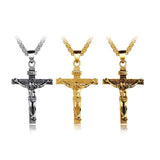 Men Stainless Steel Gold Silver Black Jesus Crucifix Pendant Chain Necklace
