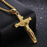 Men Stainless Steel Gold Silver Black Jesus Crucifix Pendant Chain Necklace